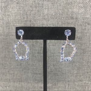 Vintage Blue Rhinestone Dangle Screw Back Earrings